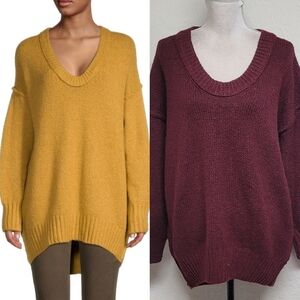 Chelsea & Theodore Maroon Cotton Blend Extremely Oversized V-neck Sweater M